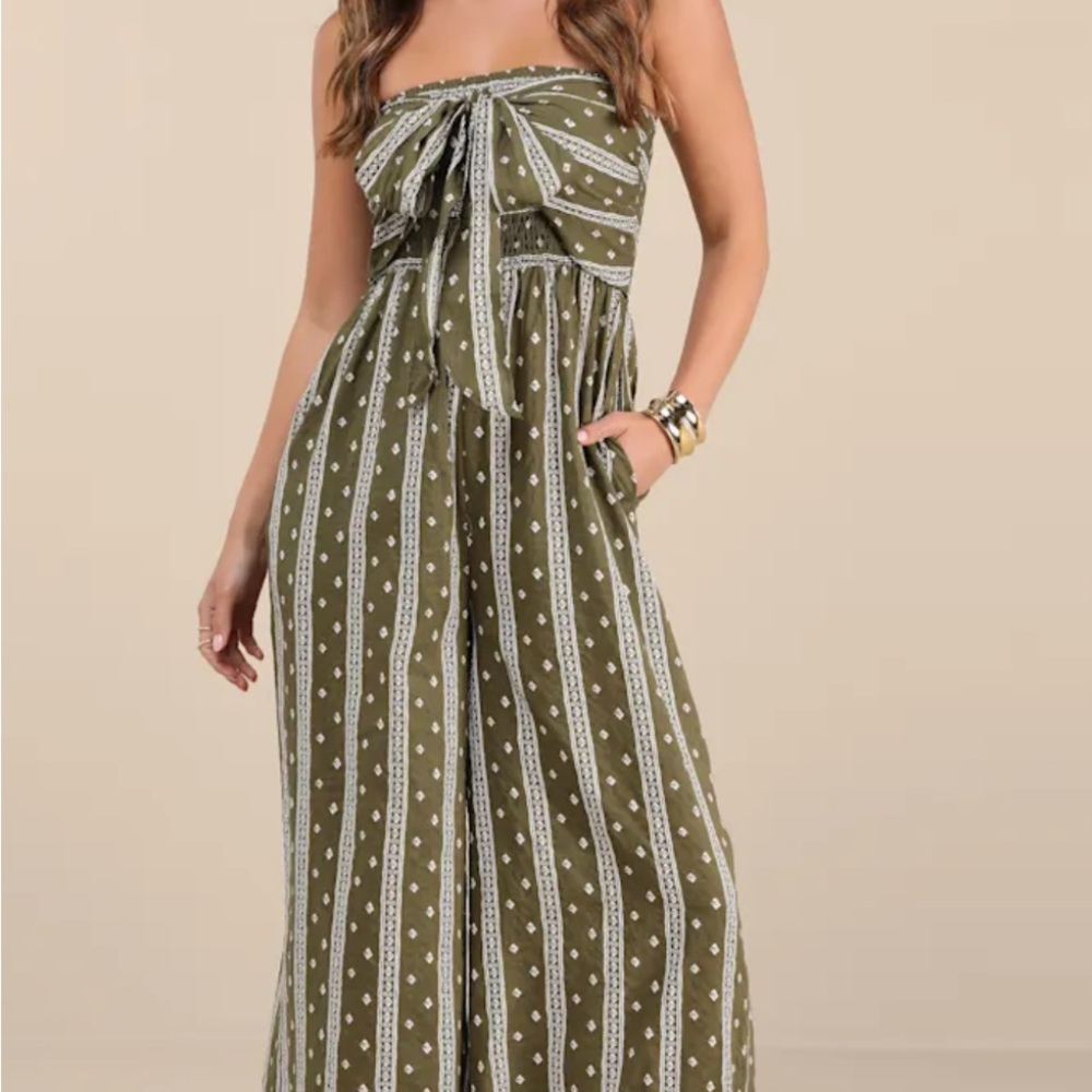 Lulu's Green Strapless Patterned Jumpsuit - image 5